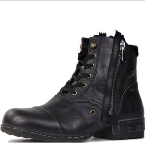 Men's Black Leather Lace-Up Boots